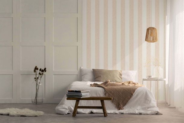 Non-woven wallpaper stripes plaster look white beige 34413