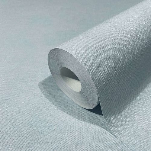 Non-woven wallpaper textile look plain blue 34416