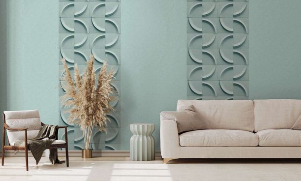 Non-woven wallpaper stucco element 3D effect green 34464