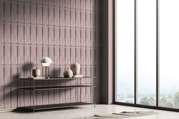 Non-woven wallpaper plaster look 3D effect pink grey 34479