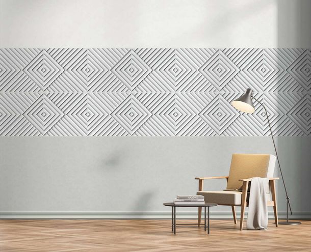 Non-woven wallpaper 3D effect diamond graphic grey 34481