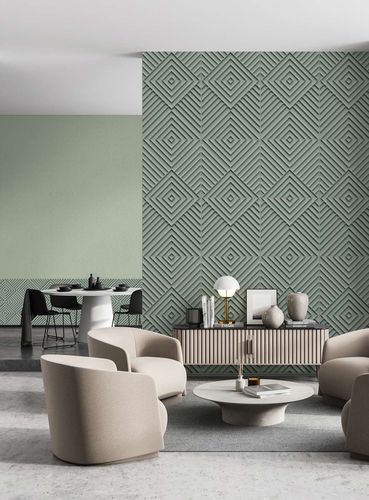 Non-woven wallpaper 3D effect diamond grey green 34485