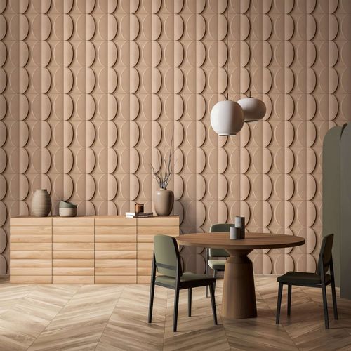 Vliestapete Grafisch 3D-Effekt Ovale Beige Braun 34490 Raum