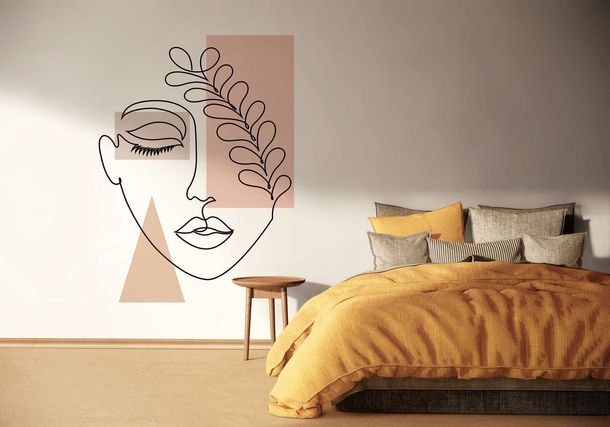 Mural non-woven face leaves white pink 81608