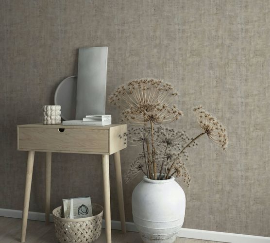 Non-woven wallpaper used plaster look brown grey 81618