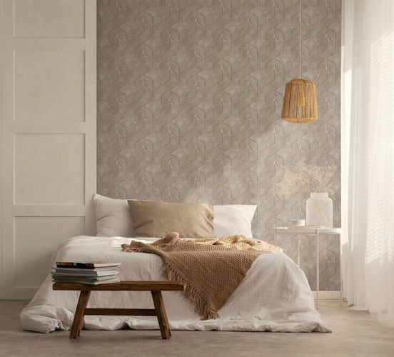 Non-woven wallpaper 3D look geometric grey brown 81621