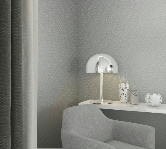 Non-woven wallpaper graphic lines light grey white 82406