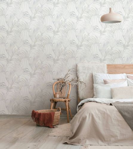 Non-woven wallpaper tropics palm leaves white beige 82412