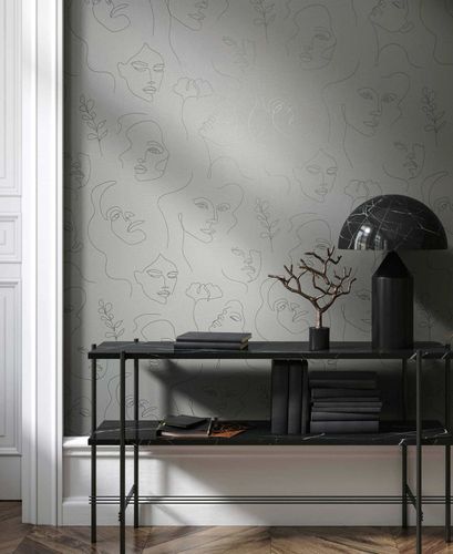 Non-Woven Wallpaper Faces Grey Silver Metallic 82436