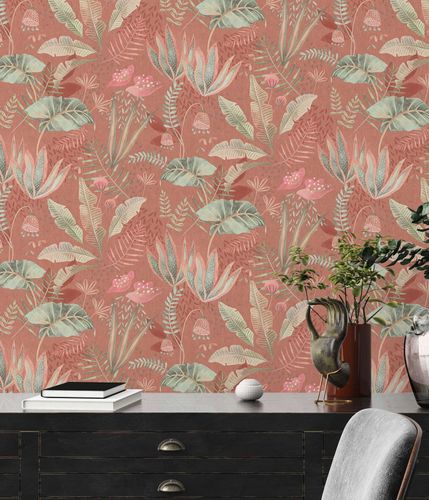 Non-woven wallpaper jungle red orange green 39348-2