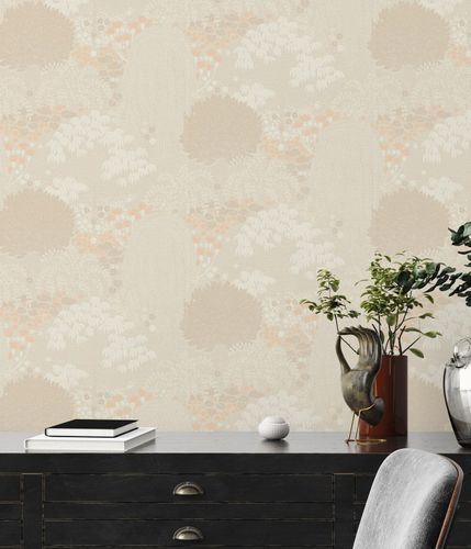 Non-woven wallpaper tropics trees beige cream 39350-2