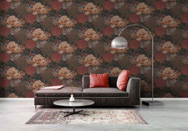 Non-woven wallpaper tropics trees black orange 39350-4