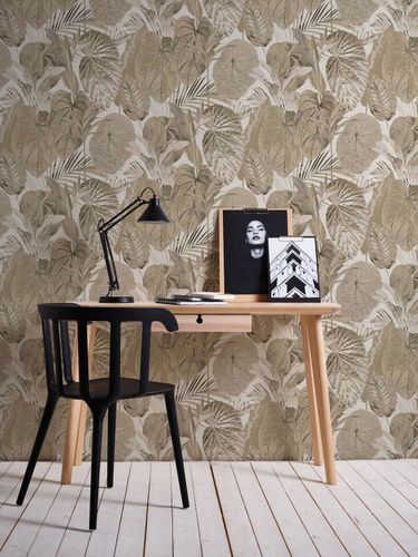 Non-woven wallpaper leaves beige cream gold 39355-1