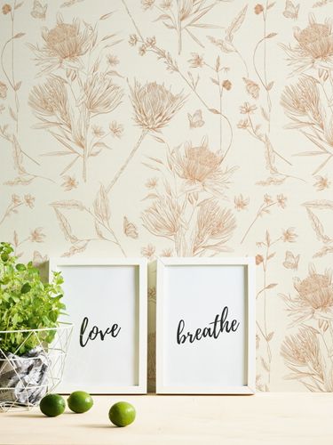 Non-woven wallpaper flowers sketch cream brown 39427-1