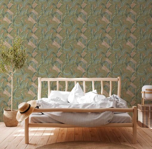 Non-woven wallpaper jungle leaves green beige 39436-3