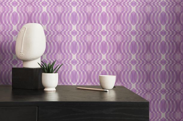 Non-woven wallpaper diamond oval purple white 39534-3