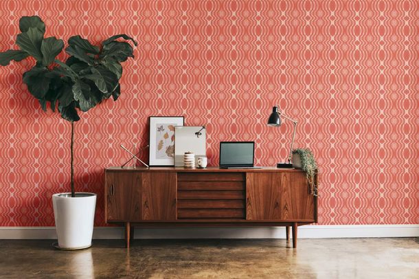 Non woven wallpaper diamond oval red apricot 39534-4