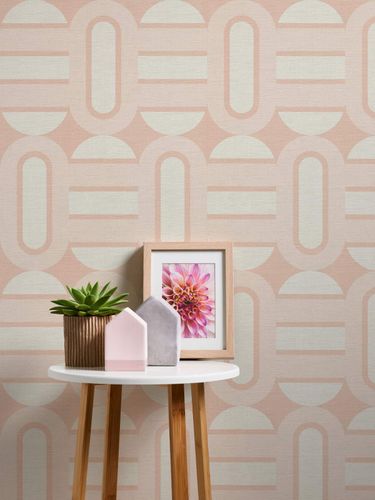 Non woven wallpaper oval block strips pink cream 39536-5