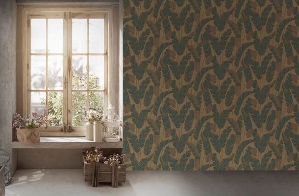 Non-woven wallpaper jungle beige green gold 39502-2