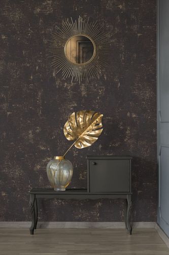 Non-woven wallpaper plaster look black gold 3951-15