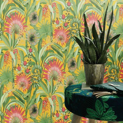 Non-woven wallpaper jungle yellow green red 10390-20