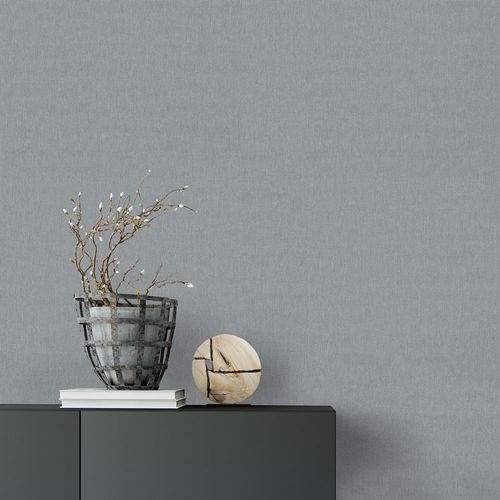 Non-woven wallpaper textile look plain dark grey 10393-34