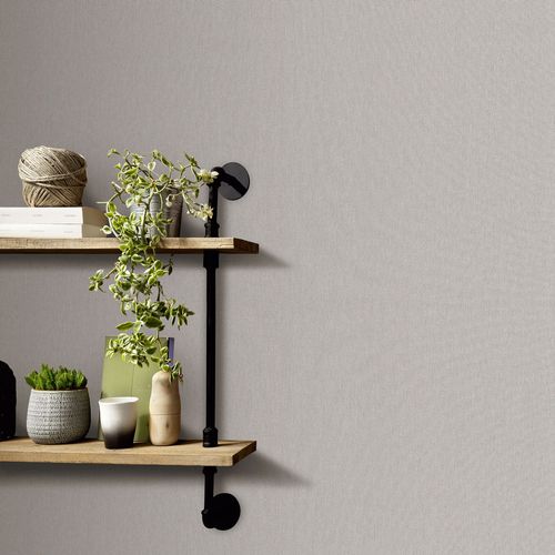 Non-woven wallpaper textile look plain grey beige 10393-37