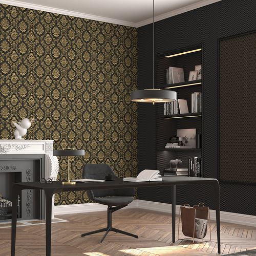 Non-woven wallpaper ornaments black gold metallic 10288-15