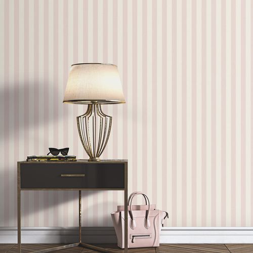 Non-woven wallpaper striped cream pink metallic 10290-05