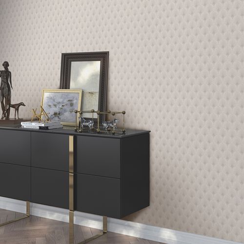 Vliestapete Fächer Federn Beige Grau Metallic 10346-37 Raum