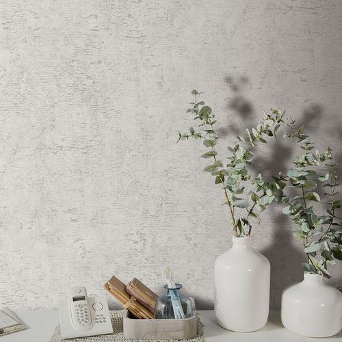 Non-woven wallpaper plaster look grey silver 10385-14