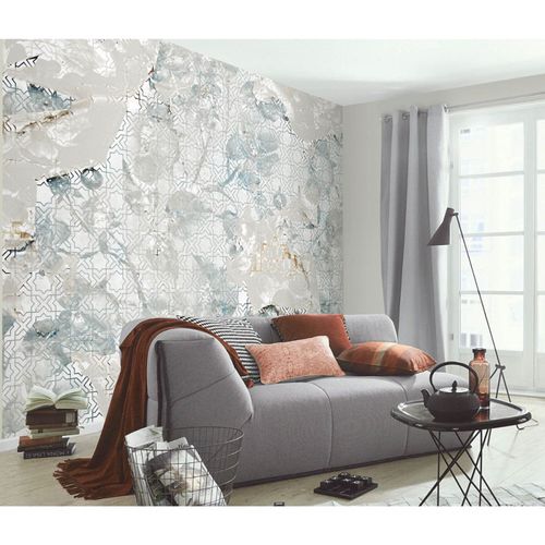 Photo Wallpaper Moroccan Mosaic Floral Gray Blue 2250-10