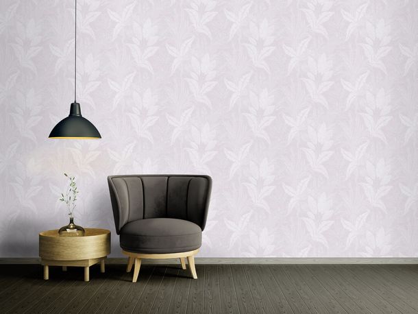 Non-woven wallpaper leaves purple silver metallic 39654-4