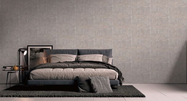 Non-woven wallpaper tiles beige silver metallic 39671-2