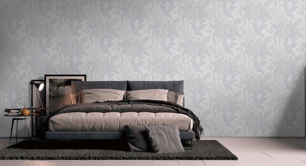 Non-woven wallpaper leaf pattern grey gold metallic 39654-1