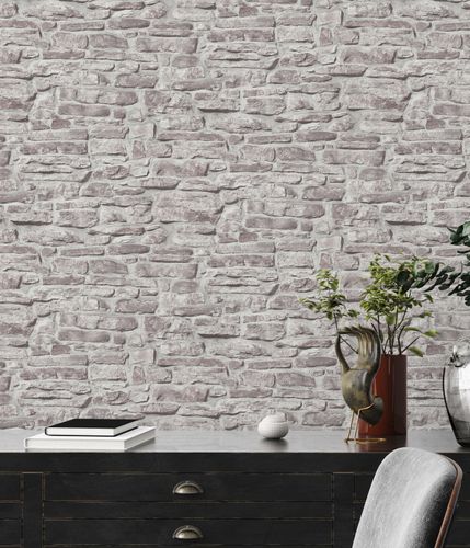 Non-woven wallpaper 3D stone dark grey white 38815-2