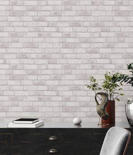 Non-woven wallpaper brick look cream grey 38812-3