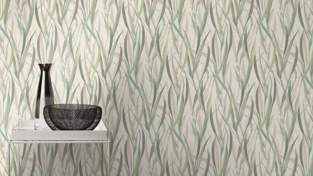 Non-woven wallpaper Rasch floral cream green 330212