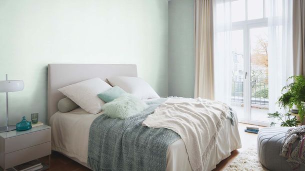 Vliestapete Rasch Leinenoptik Einfarbig Hellblau 688009 Raumbild