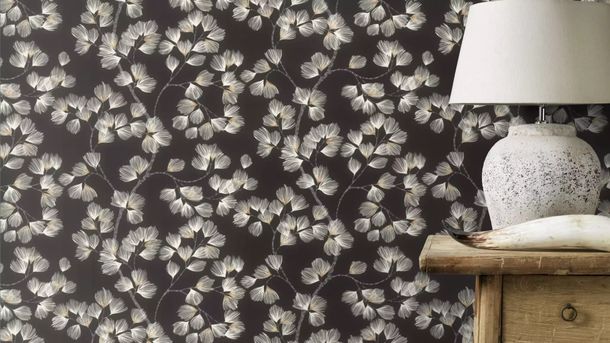 Vliestapete Rasch Blütenzweige Schwarz Gold Metallic 866926