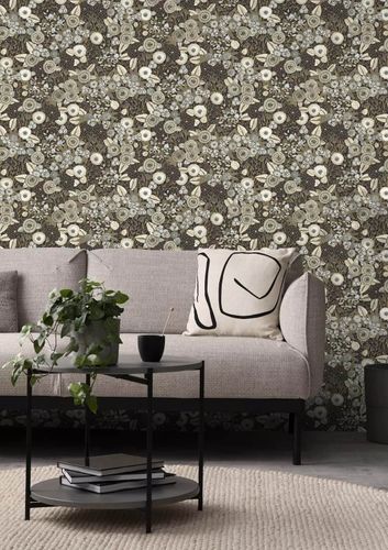 Non-woven wallpaper Rasch floral black gold metallic 868913