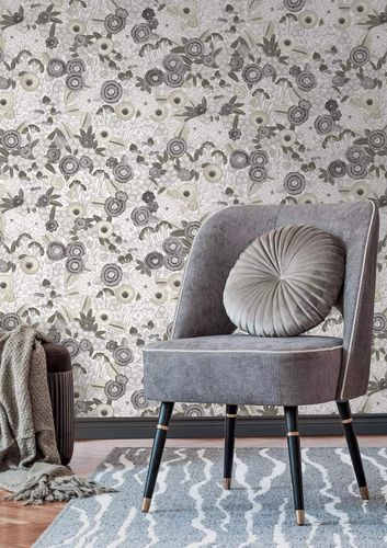 Non-woven wallpaper Rasch Floral Cream Silver 868920