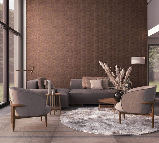 Non-woven wallpaper graphic tiles look brown copper 33361