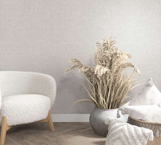 Non-woven wallpaper linen look plain grey cream 33388