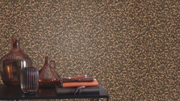 Non-woven wallpaper Rasch flowers brown gold 720754