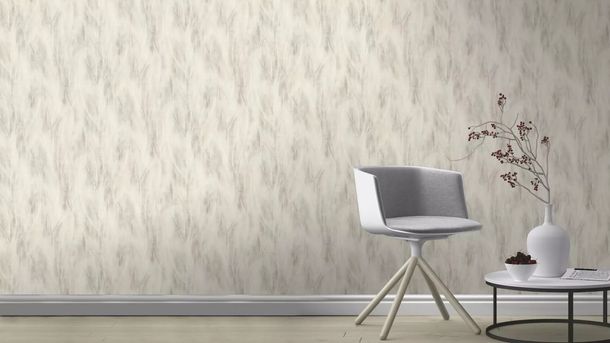 Non-woven wallpaper Rasch leaves grey cream 486254