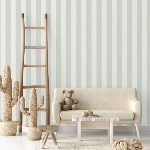 Non-woven wallpaper stripes pattern grey white 38101-2