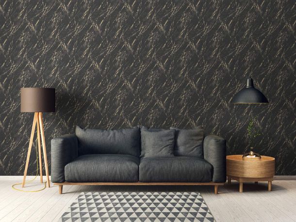 Non-woven wallpaper marble black gold metallic 39336-2