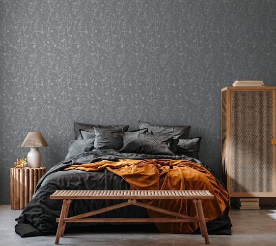 Vliestapete Blumen Gräser Grau Silber Metallic 39546-3 Zimmer