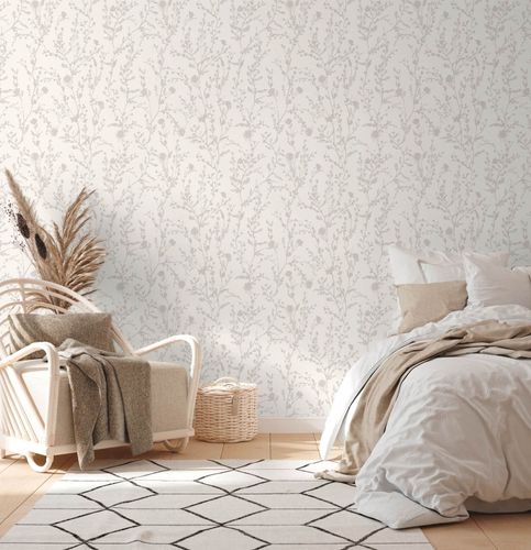 Vliestapete Blumen Gräser Creme Grau Metallic 39546-4 Schlafzimmer